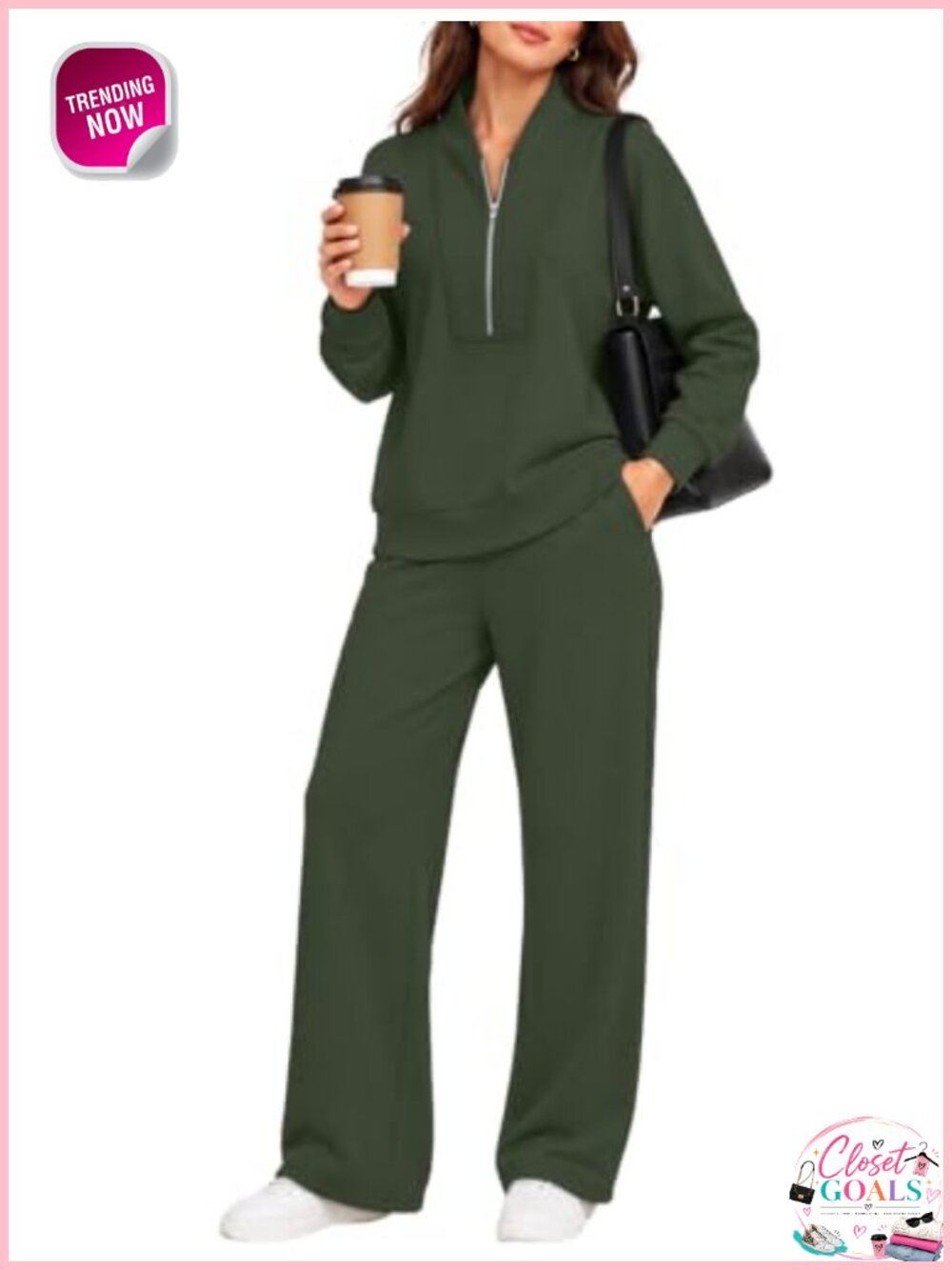 Womens 2 Piece Half Zip Sweatshirt & Drawstring Wide Leg Pants Tracksuit Set